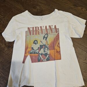 NIRVANA White Graphic Band Tee with Red and Yellow Print